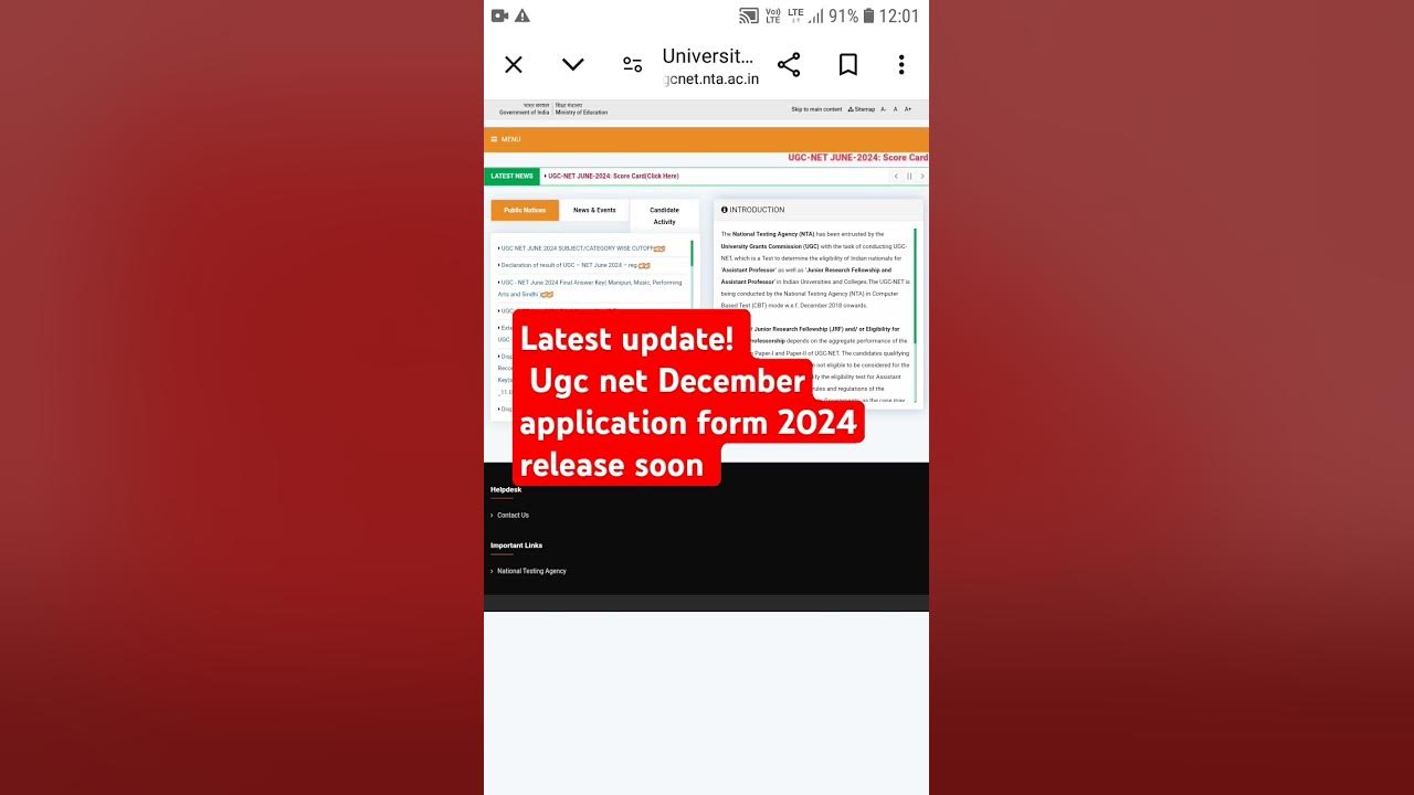 Ugc net december application form 2024 release soon youtube