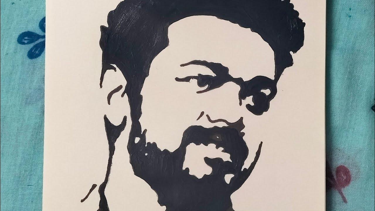 Easy drawing of Thalapathy Vijay ️ by Manira Parveen. Stencil art 🎨🎭