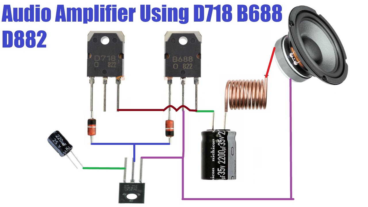 Audio Amplifier using D718 B688 and D882 | bass boosted amplifier - YouTube