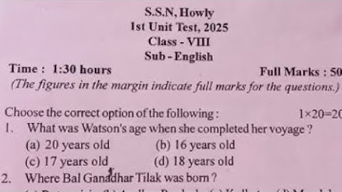 Class 8 English question paper 1st unit test examination 2025 sankardev shishu niketan NS.Education