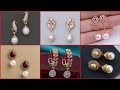 Latest Ethereal Gold Pearl Drop Earrings Designs 14kt Gold Pearl stud Hoop Earrings