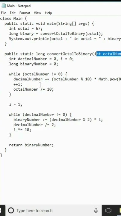 how to convert octal to binary in java program - YouTube