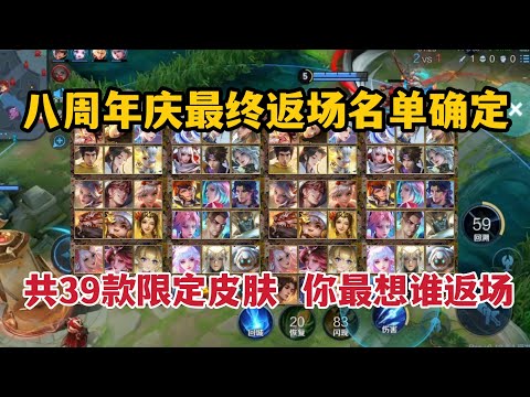 八周年庆最终返场名单确定！共39款限定皮肤，你最想谁返场