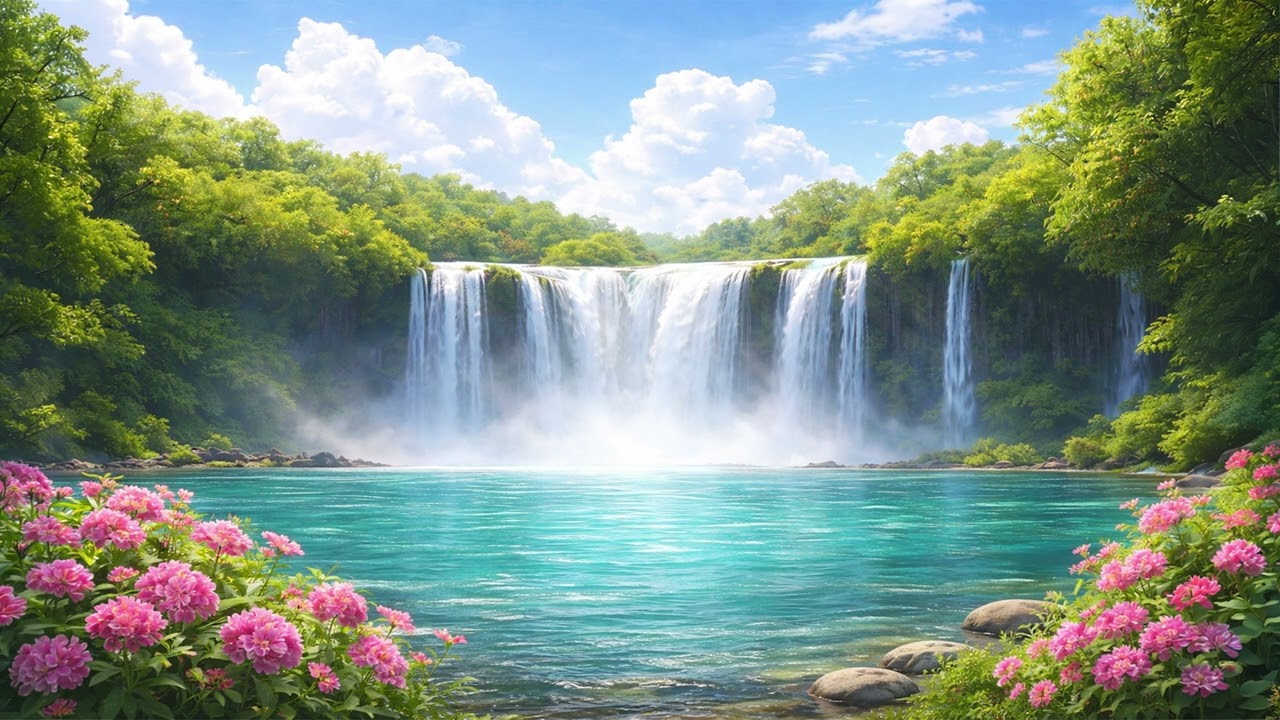 Beautiful Waterfall Relaxation 4K  Nature for Sleep & Study | شلال طبيعي مريح للاسترخاء والنوم