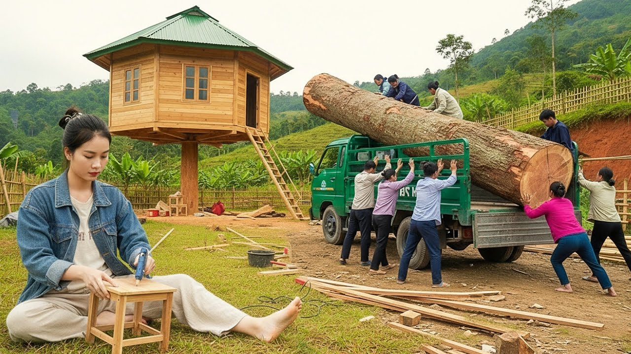 90 Days ALONE: Solo Girl Builds Epic Bamboo House & Wooden Cabin From NOTHING (Full Timelapse!)