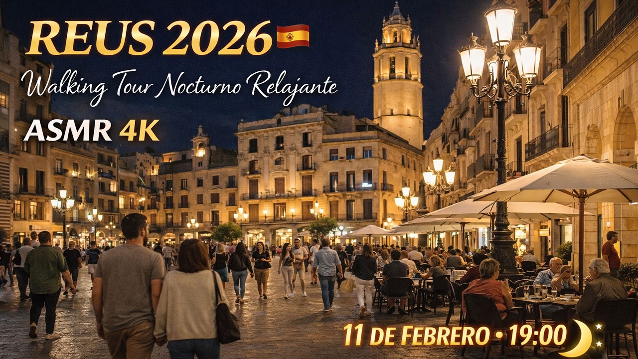 🌙 REUS TARRAGONA SPAIN 4K | Night Walking Tour 2026 🇪🇸 | Relaxing Ambient City Sounds • ASMR 4K