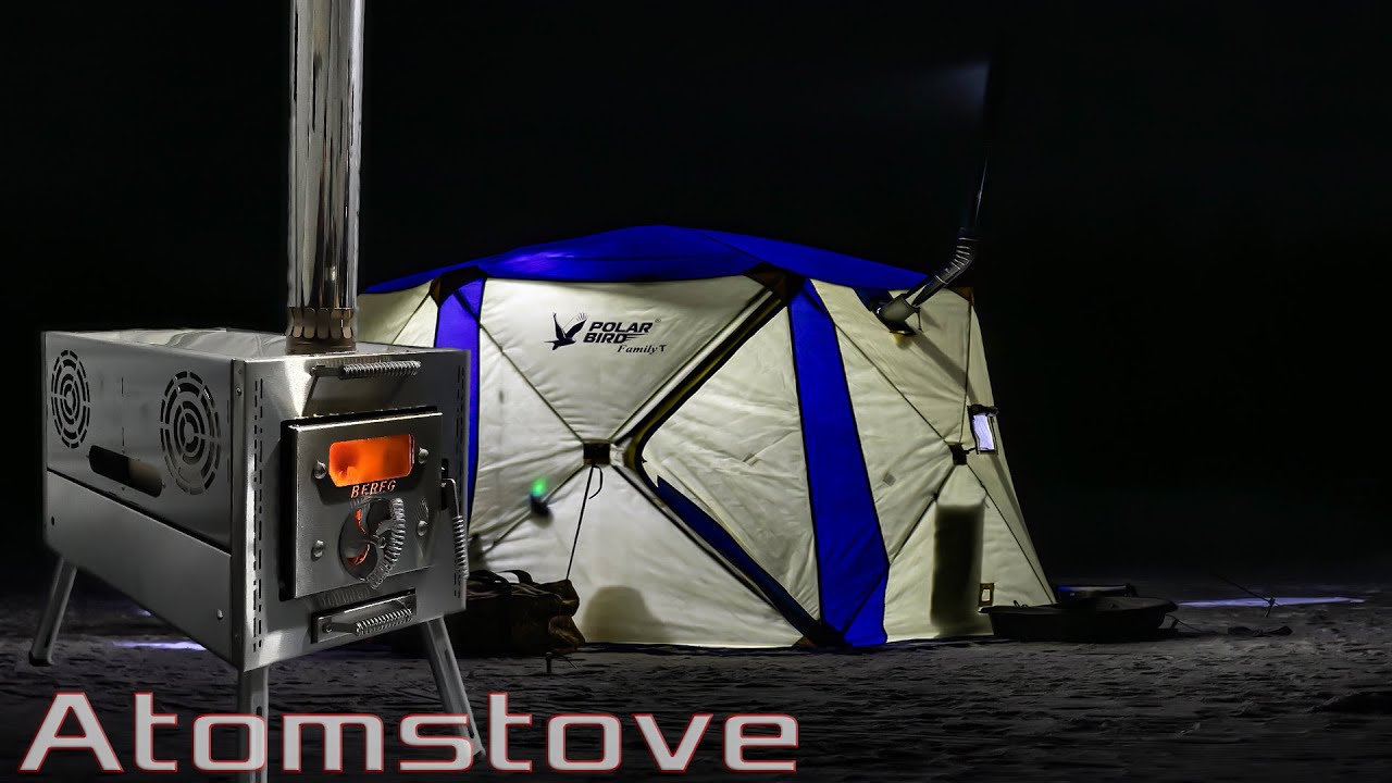 Поехали ночевать на льду что бы опробовать новую печь Берег Atomstove и палатку Polar Bird Family T.