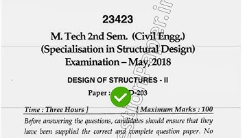 2018 Mdu MTech Civil 2nd Sem Design of Structures Question Paper