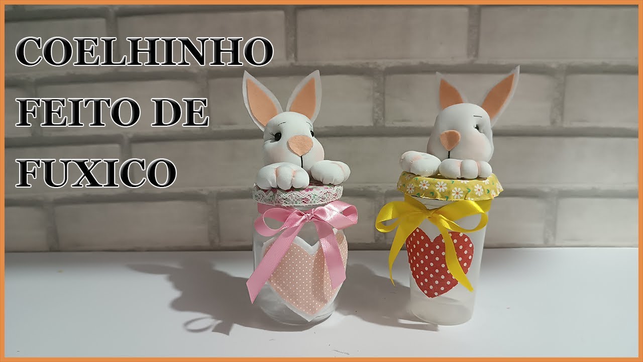 coelhinho feito de fuxico no pote de requeijão | coelhinho feito de fuxico