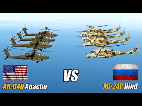 25 US Apache AH-64D vs 25 Russian MI-24P Hind