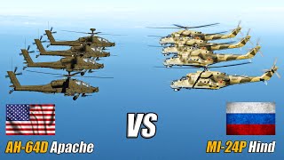 25 US Apache AH-64D vs 25 Russian MI-24P Hind