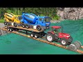 Mixer Truck Speed Bumps Log Bridge Flatbed Trailer Tractor - Cars vs Deep Water - BeamNG.Drive