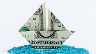 MONEY ORIGAMI sailing ship folding tutorial with one Dollar bill