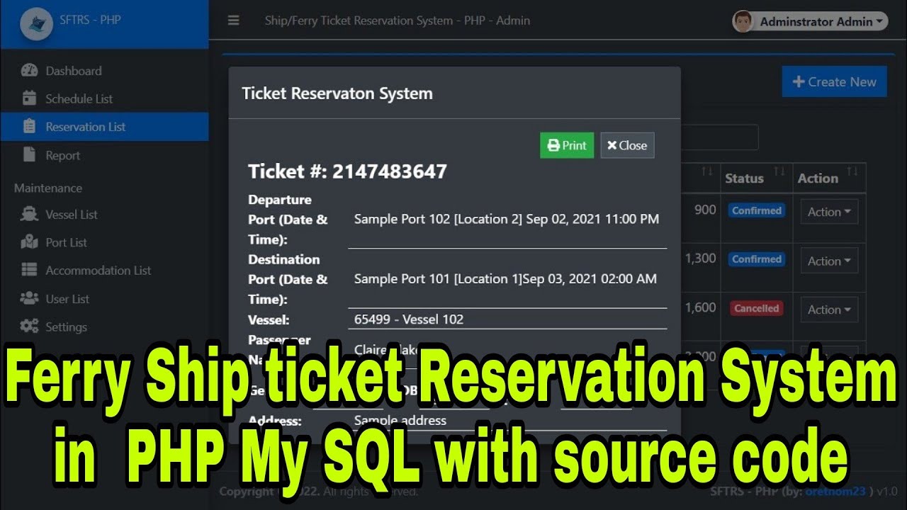 Ferry Ship ticket Reservation System in PHP My SQL with source code ...