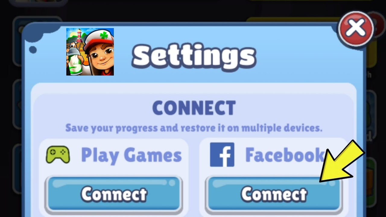 how to connect Facebook account to Subway Surfers app Facebook
