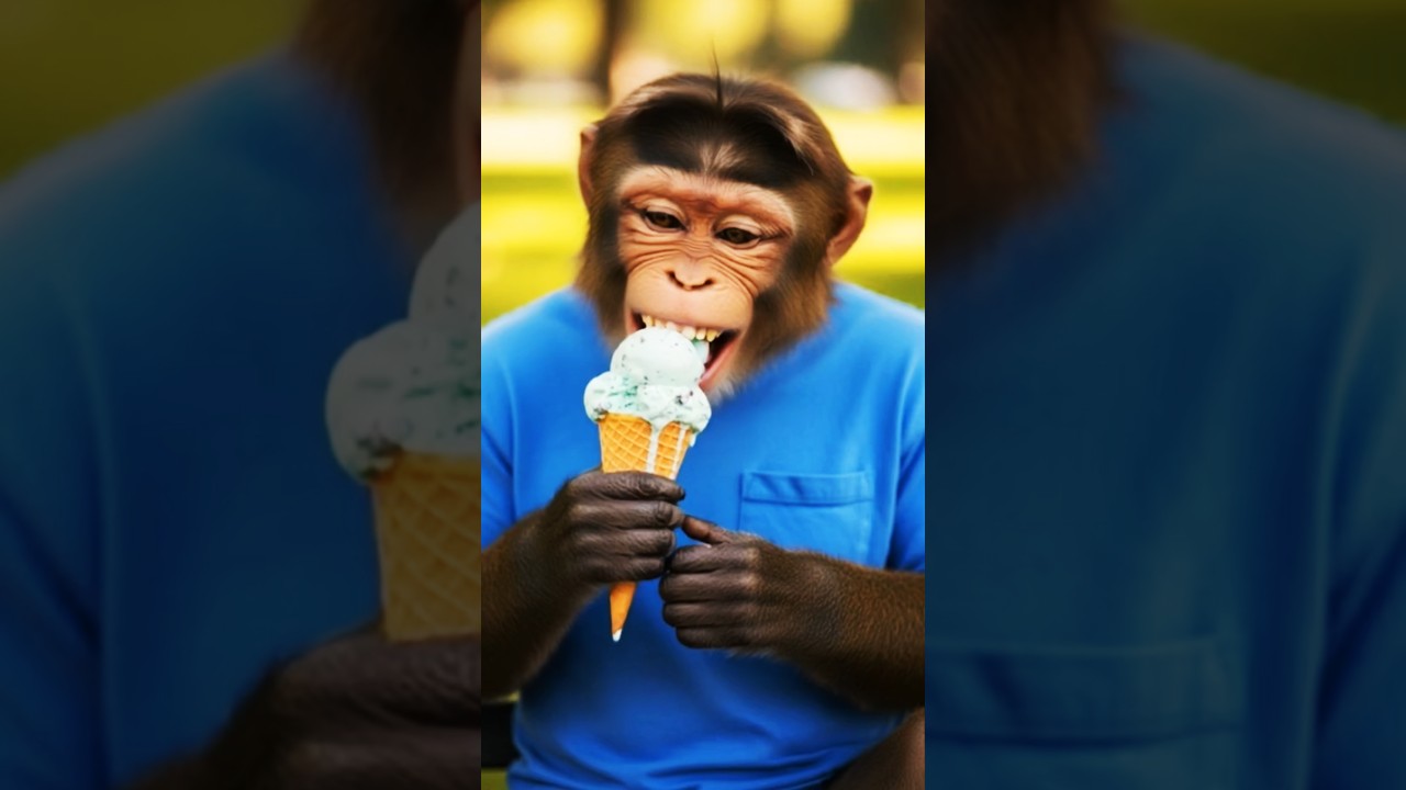 Ohhhh 😱 monkey eating icecream 🍨