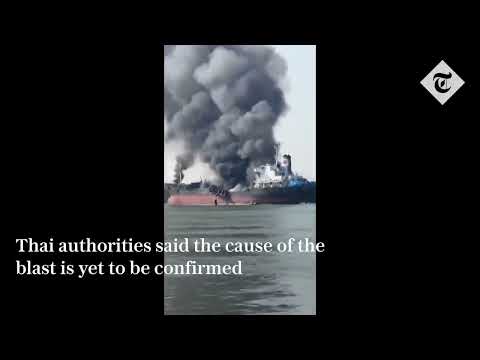 Moment of fatal oil tanker explosion in Thailand dockyard