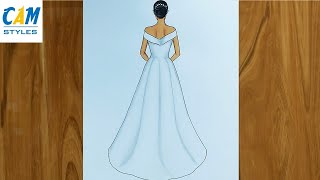 Drawing 607 | Dessin de robe blanche | Draw​​​​​​​ Drawing​​​​​​​ Dresses​​​​​​​ رسم
