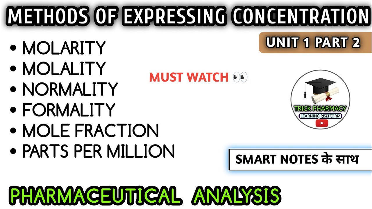 Methods of expressing concentration | Pharmaceuticals analysis | Unit 1
