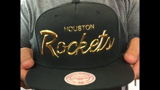 Rockets 'LIQUID METALLIC SCRIPT SNAPBACK' Black-Gold Hat by Mitchell and Ness