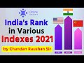 India's Rank in Various Index 2021 | Updated Index 2021 | Current Affairs | Online Benchers