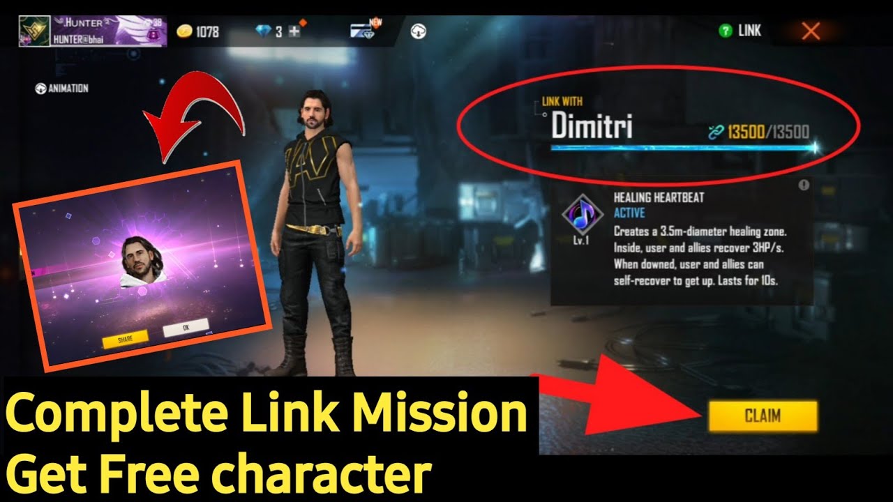 how to complete character link mission free fire | character link mission free fire