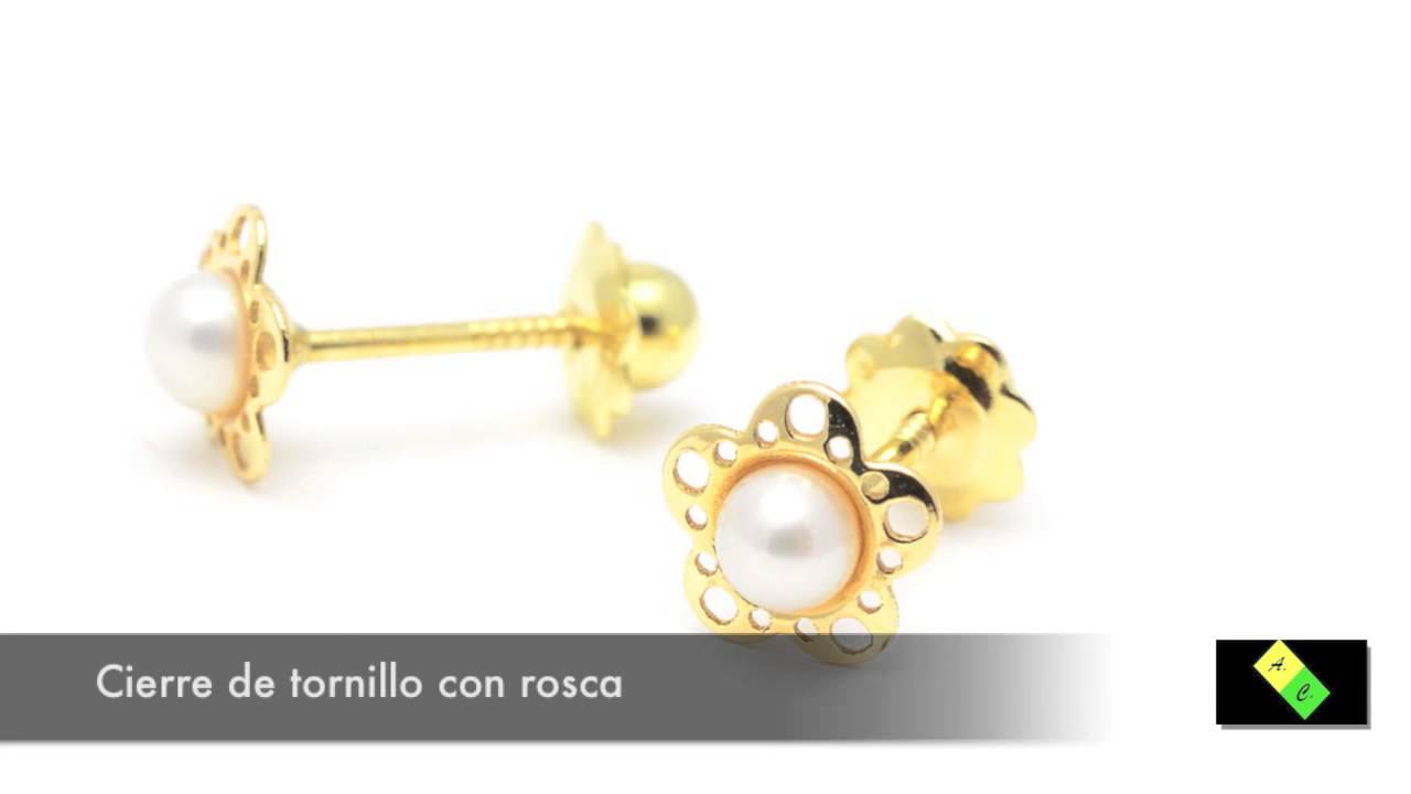 Pendientes Oro Bebé Flor Perla