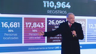 Gobierno alista reporte mensual de búsqueda de personas desaparecidas. Conferencia presidente AMLO