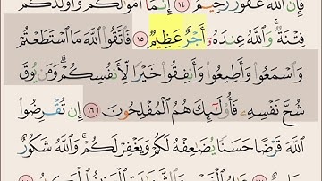 سورة التغابن من ايه ١٥ الى ١٨ مكرره ١٠ مرات بصوت الشيخ علي الحذيفي