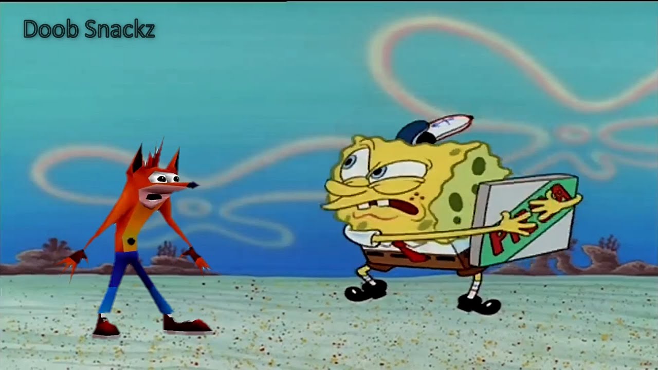Crash Bandicoot trying to get a pizza from Spongebob YouTube