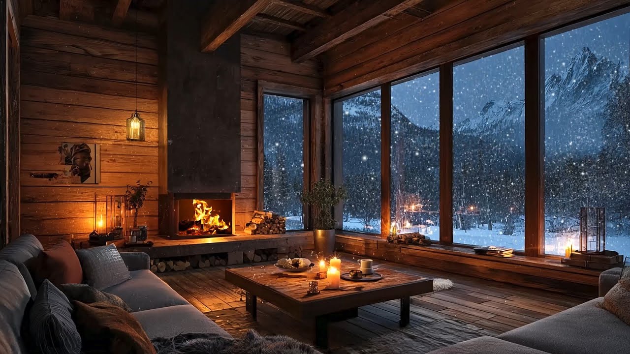 Snowy Night in a Cozy Cabin 🔥 Fireplace Sounds & Winter Ambience for Sleep
