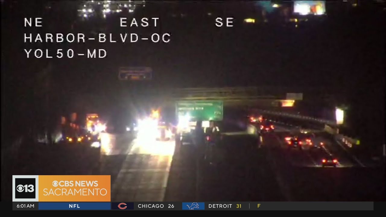 Crash blocks lanes on Highway 50 in West Sacramento - YouTube