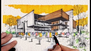 Architectural Concept & design Process + How to Draw a Building in Two Point Perspective