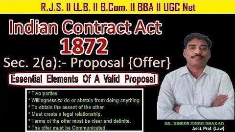The Indian Contract Act, 1872 || Preliminary (Part-03) || Sec.-02(a) || Proposal {Offer}