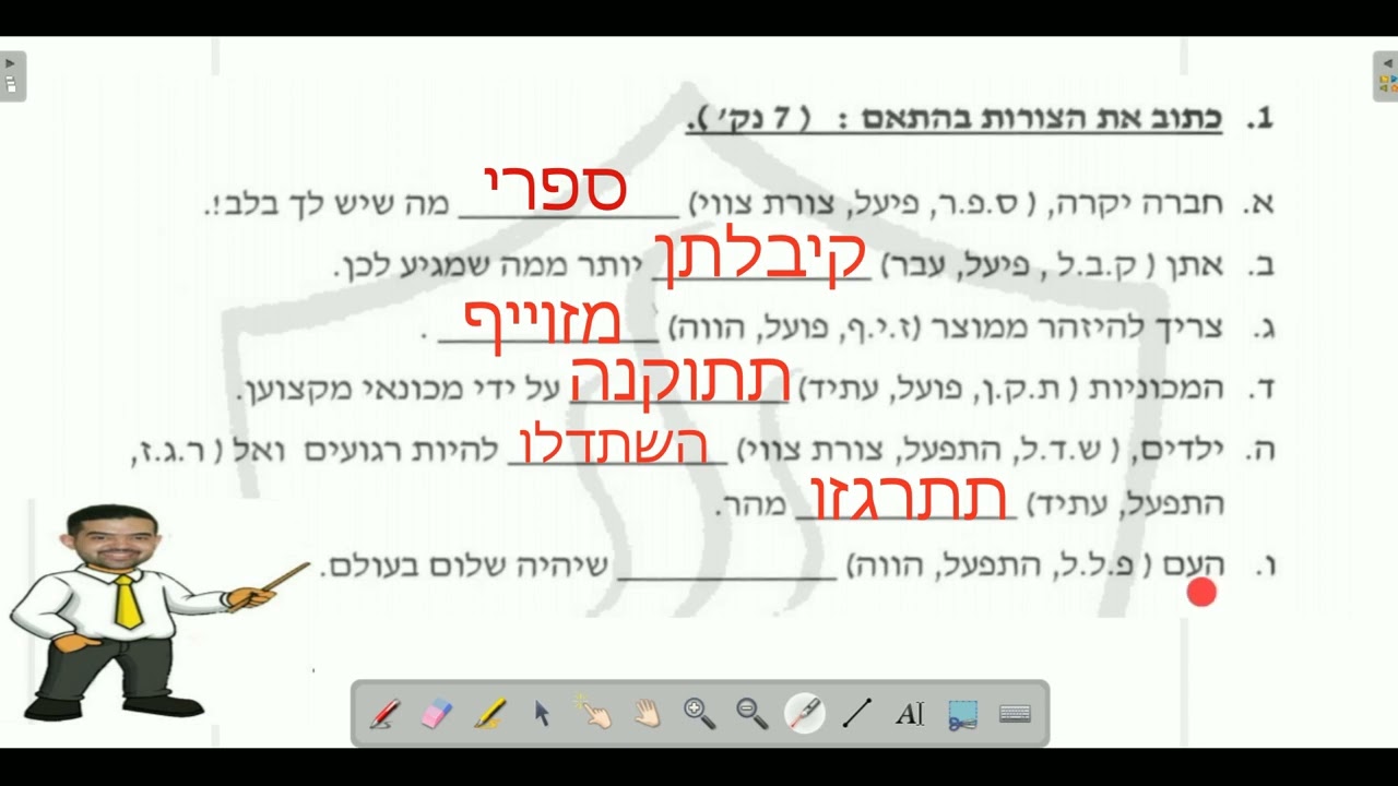 أسئلة على الفعل العبري فى الأزمنة والأوزان المختلفة