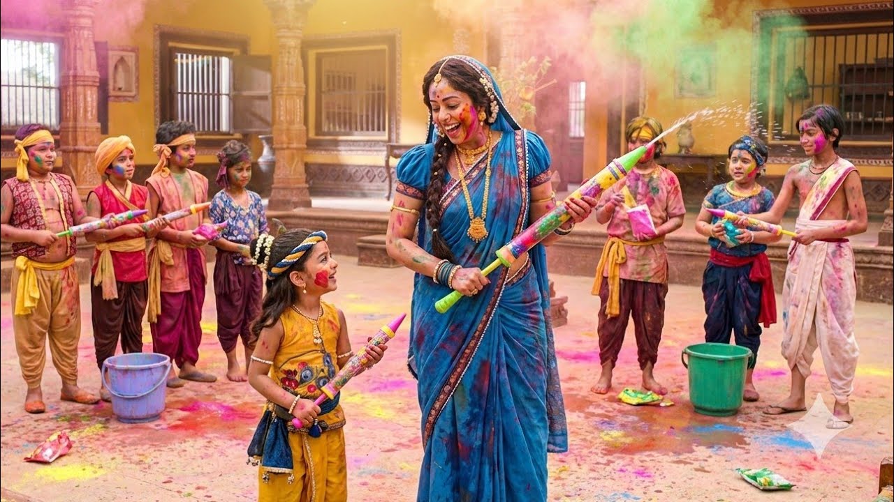 बाल कृष्ण ने यशोदा मैया के साथ खेल रहे होली | यशोमती मईया के नंदलाला | Shree Krishan Leela 