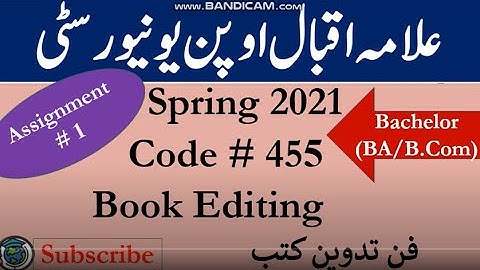 AIOU Code  455 Solved Asignment No.1 Spring  2021 | Subject: Book Editing  | Level: Bachelor/BA