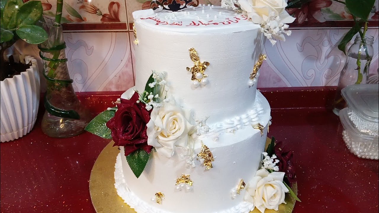 تزين كيكه مهر طابقين قياس 25 وقياس 15 وطريقه تثبيت كيك الطوابق شرح مفصل للمبتدئات