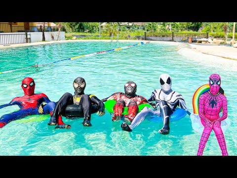 PRO 5 SUPERHERO TEAM || Spider-Man Party On The Swimming Pool ( Nerf Gun , Balloon , Food... )