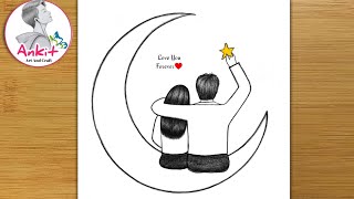 Valentines day drawing love couple drawing romantic couple drawing step by step pencil sketch
