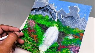 Easy Mountain Waterfall Painting Guide/Acrylic Painting