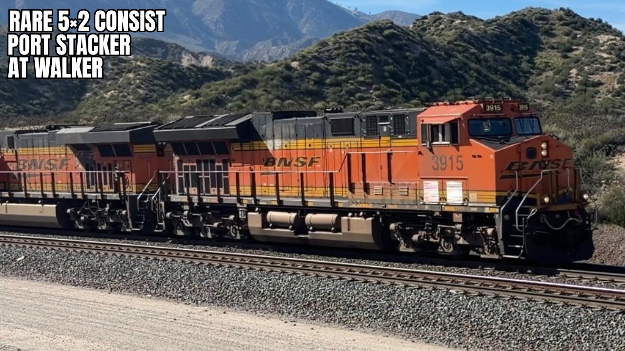 BNSF 5×2 Power: Heavy Port Stacker Climbs Cajon With No Mid DPUs