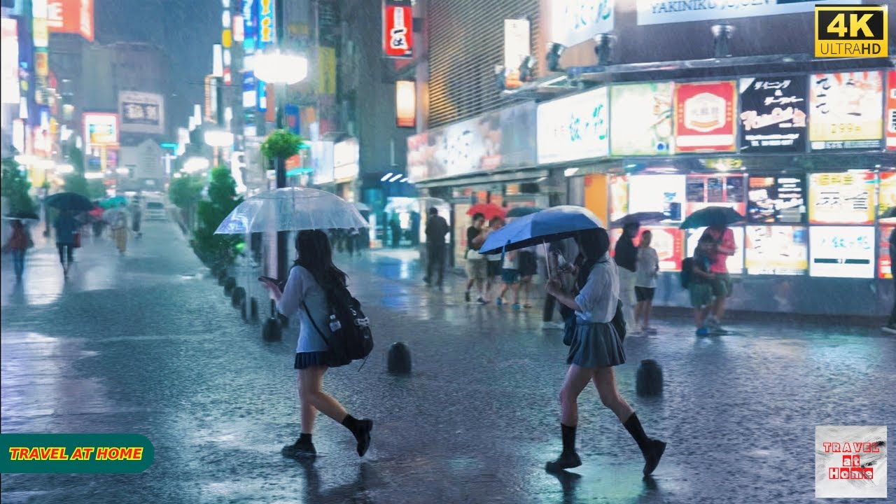【4K HDR】3 Hours Heavy Rain Walk in Shinjuku（新宿）Tokyo Japan |  Relaxing Natural City ambience