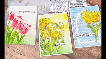 Tulip Flower Layered Stencils Card Tutorial - #Alinacutle® #AlinaCraft #handmadecards