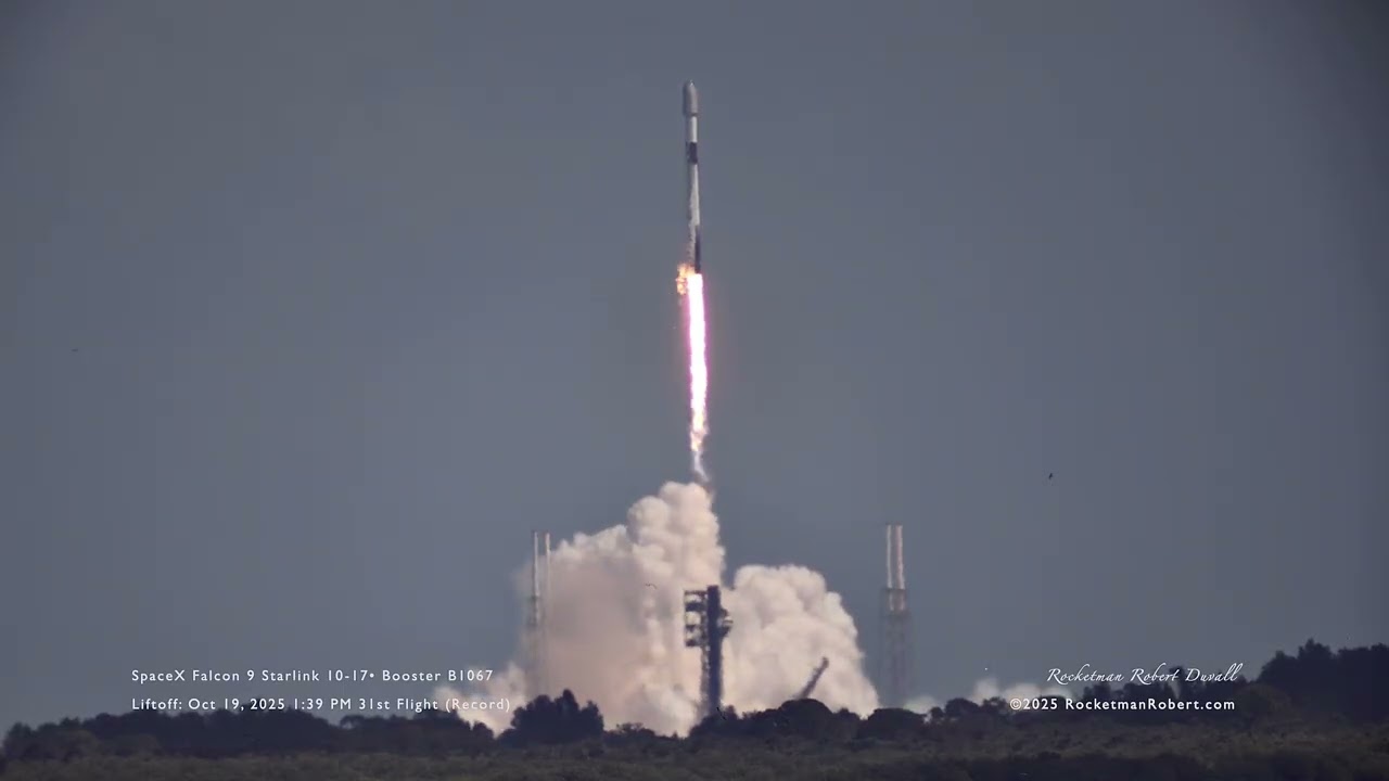 Slomo Liftoff of Rocket Booster B1067 - a new record -  flown 31 times, Oct 19, 2025 1:39 PM