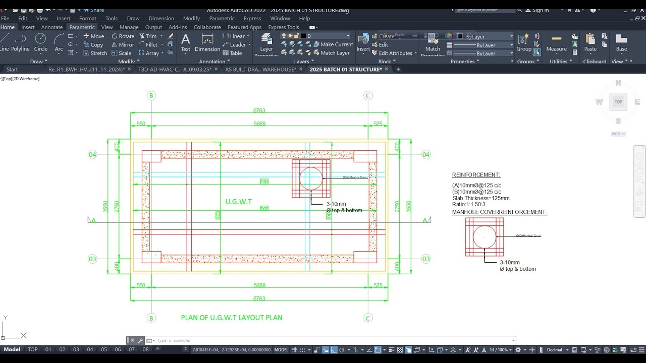 UNDER GROUND WATER TANK TOP SLAB DETAILS |BATCH-01|BSM CAD|EP-43|Water Tank Reinforcement Details|