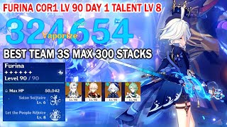 Furina C0R1 Lv 90 Day 1 Talent Lv 8 Abyss & Open World DMG Showcase - Best Team 3s Max 300 Stacks