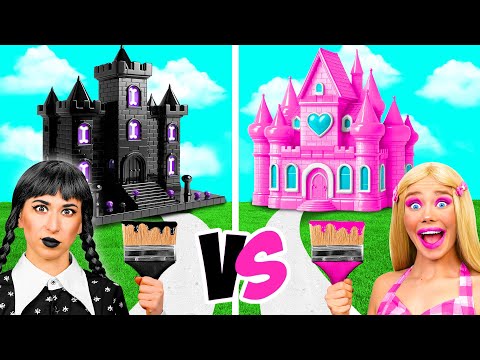 Wednesday vs Barbie One Colored House Challenge | Funny Moments by TeenTeam Challenge