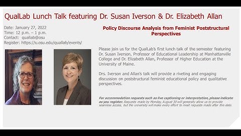 QualLab Lunch: Dr. Susan Iverson & Dr. Elizabeth Allan, Feminist Poststructural Perspectives