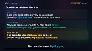 59 Swift 6.2 Approachable Concurrency — nonisolated(nonsending), @concurrent, default MainActor i…